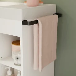 Meuble Buanderie|Meuble De Salle De Bains Faible Profondeur|GoodHome Meuble sous vasque faible profondeur à poser avec porte-serviettes blanc l.85 x H.82 x P.36 cm, Maza