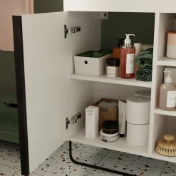 Meuble Buanderie|Meuble De Salle De Bains Faible Profondeur|GoodHome Meuble sous vasque faible profondeur à poser avec porte-serviettes blanc l.65 x H.82 x P.36 cm, Maza