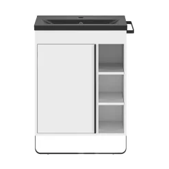 Meuble Buanderie|Meuble De Salle De Bains Faible Profondeur|GoodHome Meuble sous vasque faible profondeur à poser avec porte-serviettes blanc l.65 x H.82 x P.36 cm, Maza