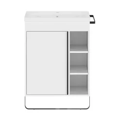 Meuble Buanderie|Meuble De Salle De Bains Faible Profondeur|GoodHome Meuble sous vasque faible profondeur à poser avec porte-serviettes blanc l.65 x H.82 x P.36 cm, Maza