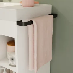 Meuble Buanderie|Meuble De Salle De Bains Faible Profondeur|GoodHome Meuble sous vasque faible profondeur à poser avec porte-serviettes blanc l.65 x H.82 x P.36 cm, Maza