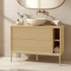GoodHome Meuble sous vasque Avela placage chêne 100 cm + plan de toilette Avela 120 cm + niche 20 cm + pieds