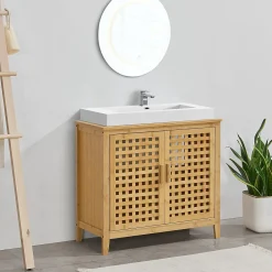 [En.Casa] Meuble sous vasque Ingmarsö avec 2 portes en bambou 60 x 67 x 30 cm en.casa
