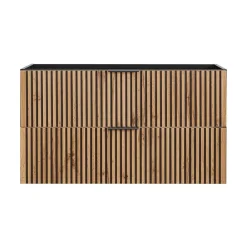 Meuble Sous-Vasque|Meublorama Meuble sous vasque KINOKO 2 tiroirs Finition lattes bois naturel et noir L100 x P46 x H57 cm Meuble suspendu
