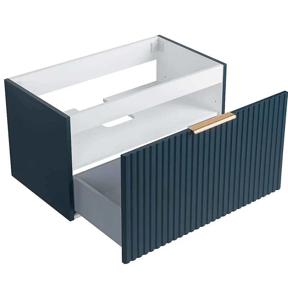 Bain-Bain Meuble sous vasque prémonté 1 tiroir bleu 80 cm STRIA -