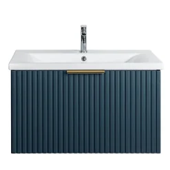 Bain-Bain Meuble sous vasque prémonté 1 tiroir bleu 80 cm STRIA -