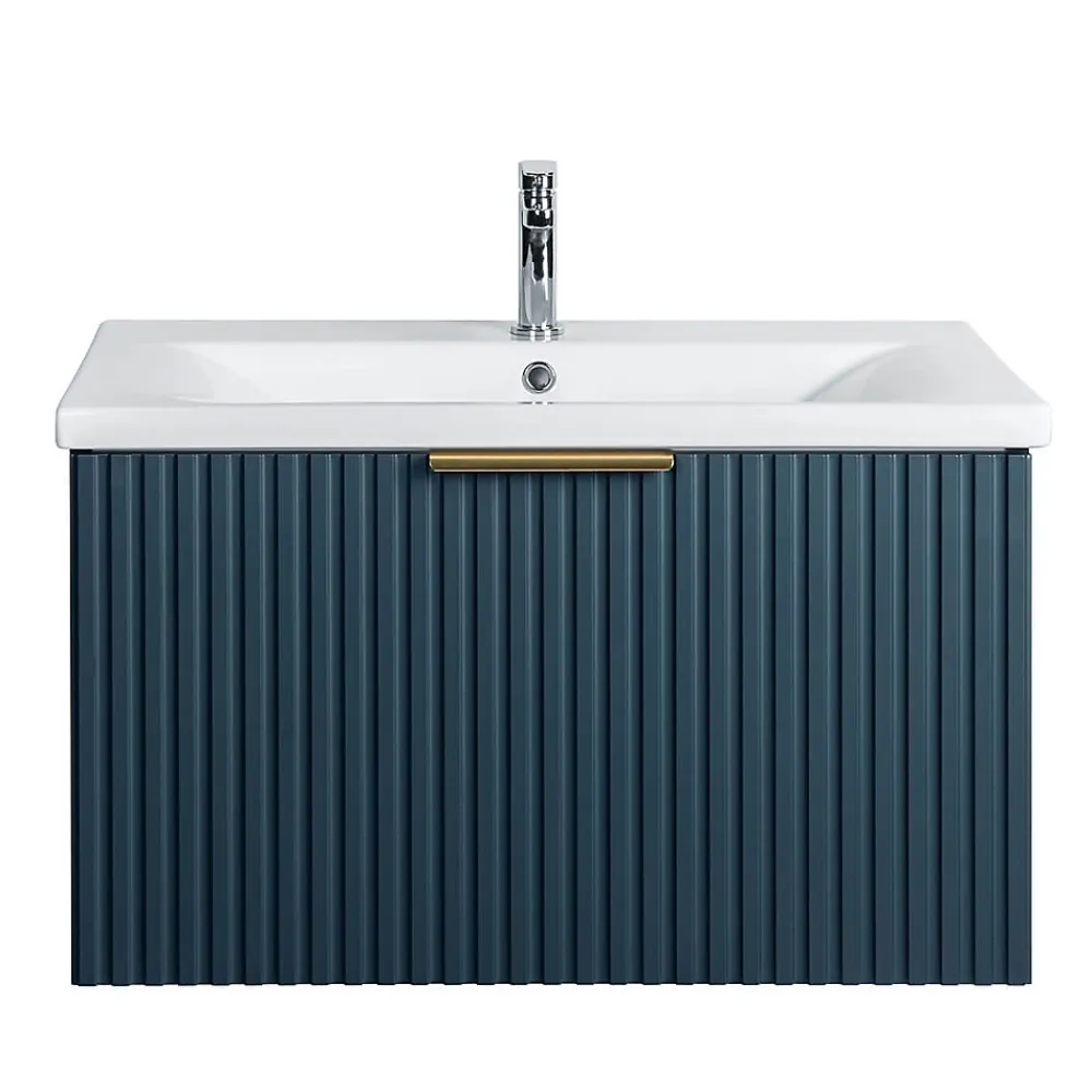 Bain-Bain Meuble sous vasque prémonté 1 tiroir bleu 80 cm STRIA -