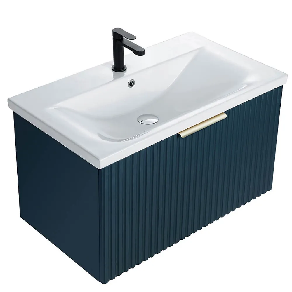 Bain-Bain Meuble sous vasque prémonté 1 tiroir bleu 80 cm STRIA -