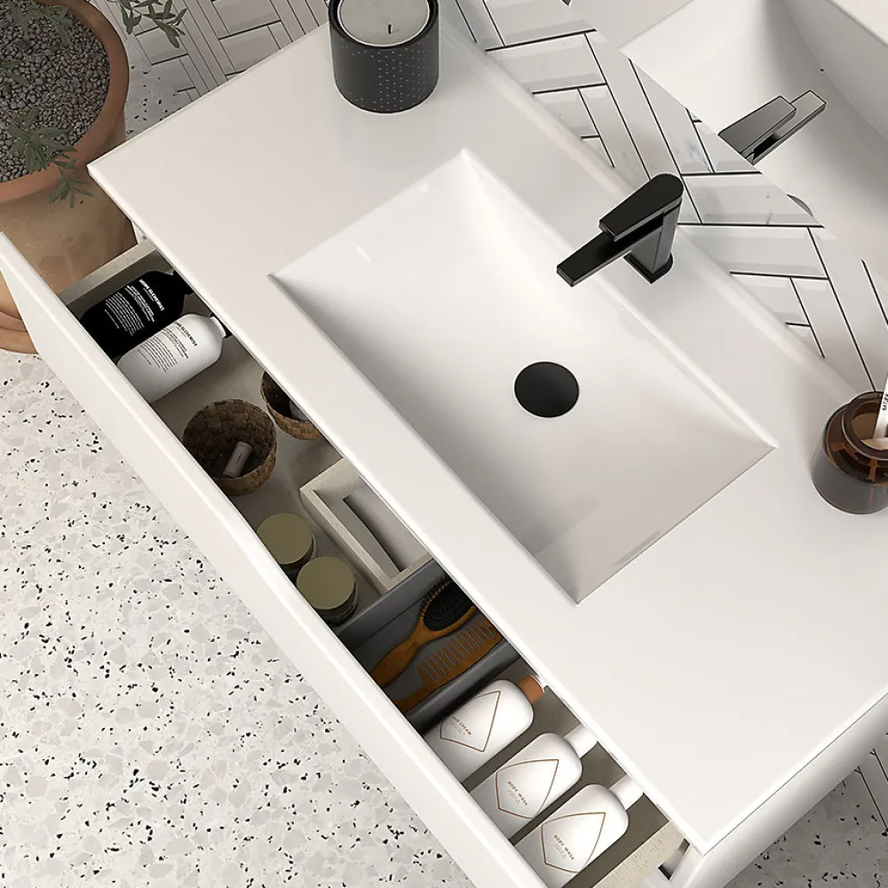 Cosyneo Meuble sous vasque seul, 3 tiroirs, 120cm, simple vasque - blanc mat - MATA