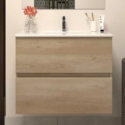 Cosyneo Meuble sous vasque seul, 2 tiroirs, 60cm, simple vasque - nebraska (chêne clair) - IDA