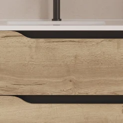 Meuble Sous Lavabo|Cosyneo Meuble sous vasque seul, 2 tiroirs et 1 porte, 80cm, vasque déportée gauche - madera miel (bois clair) - ZARZA