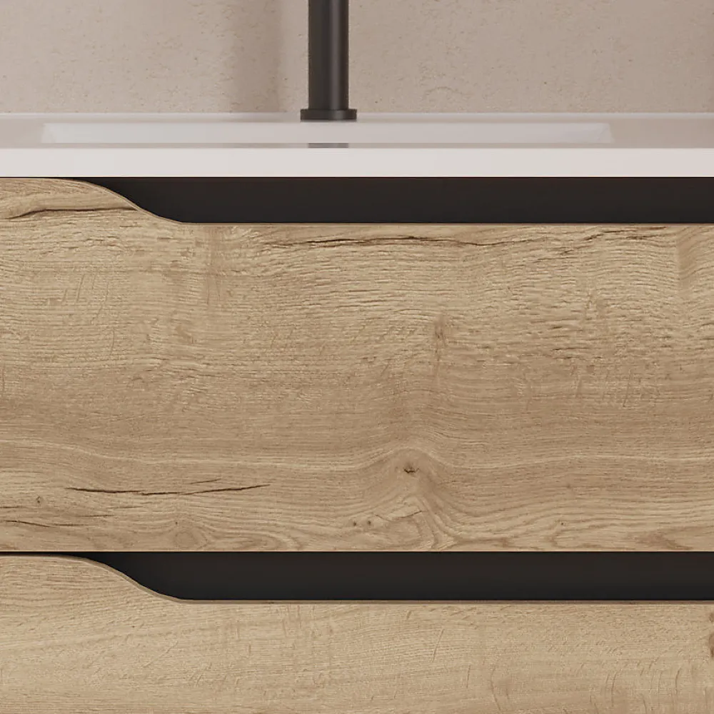 Meuble Sous Lavabo|Cosyneo Meuble sous vasque seul, 2 tiroirs et 1 porte, 80cm, vasque déportée gauche - madera miel (bois clair) - ZARZA