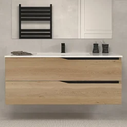 Meuble Sous Lavabo|Cosyneo Meuble sous vasque seul, 2 tiroirs, 120cm, simple vasque - madera miel (chêne clair) - LUNA