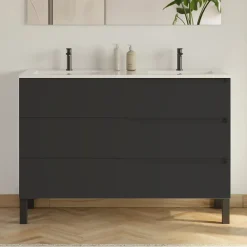 Cosyneo Meuble sous vasque seul, 3 tiroirs, 120cm, double vasque - noir - MATA