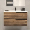 Cosyneo Meuble sous vasque seul, 2 tiroirs, 80cm, simple vasque - tabaco (chêne foncé) - LUNA