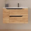 Cosyneo Meuble sous vasque seul, 2 tiroirs et 1 porte, 80cm, vasque déportée droite - roble (bois clair) - ZARZA