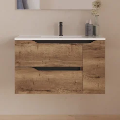 Meuble Sous Lavabo|Cosyneo Meuble sous vasque seul, 2 tiroirs et 1 porte, 80cm, vasque centrée - tabaco (bois foncé) - ZARZA