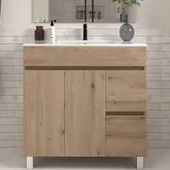 Meuble Sous Lavabo|Cosyneo Meuble sous vasque seul, 2 tiroirs et 2 portes, 70cm, simple vasque - cambrian (chêne clair) - HARO