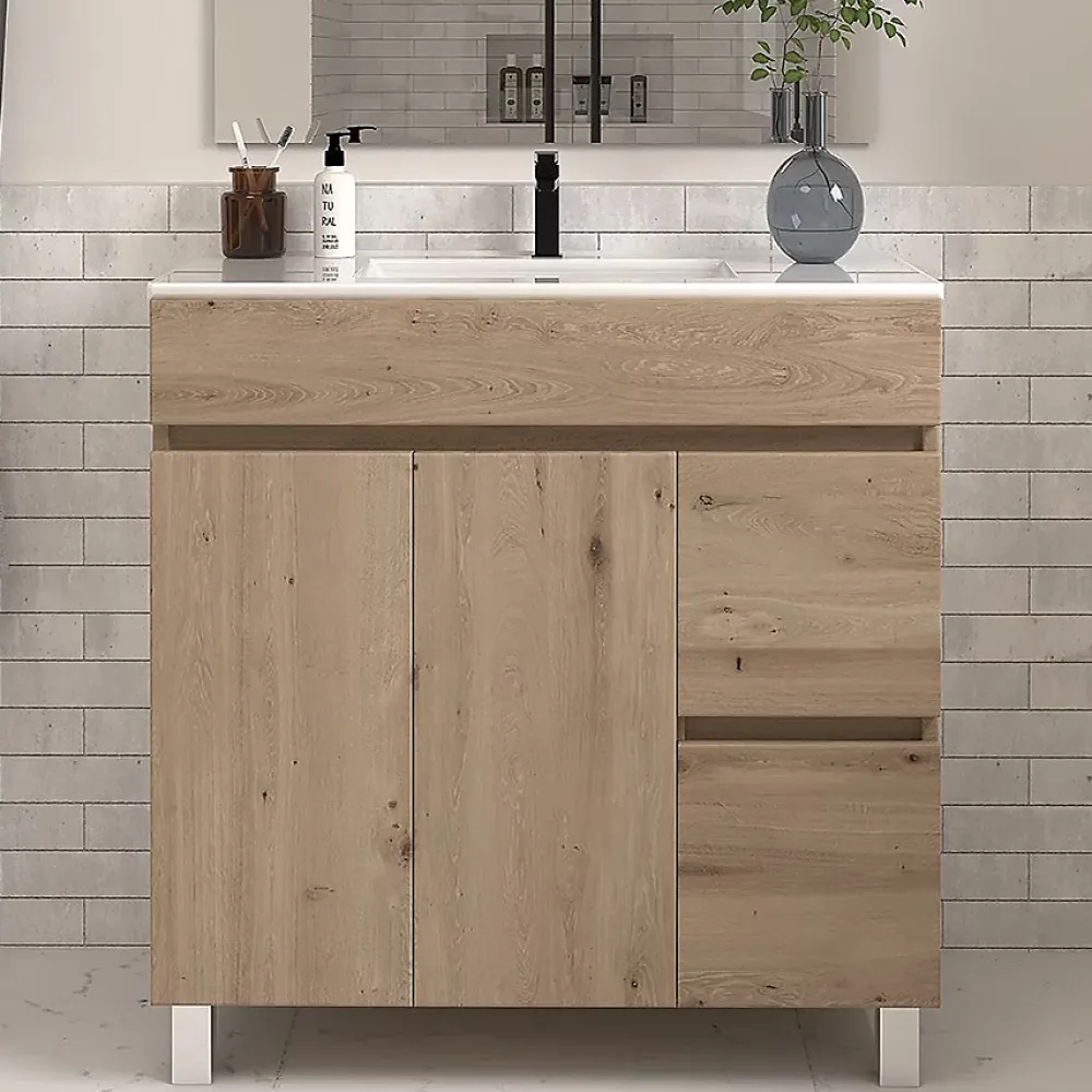 Meuble Sous Lavabo|Cosyneo Meuble sous vasque seul, 2 tiroirs et 2 portes, 70cm, simple vasque - cambrian (chêne clair) - HARO