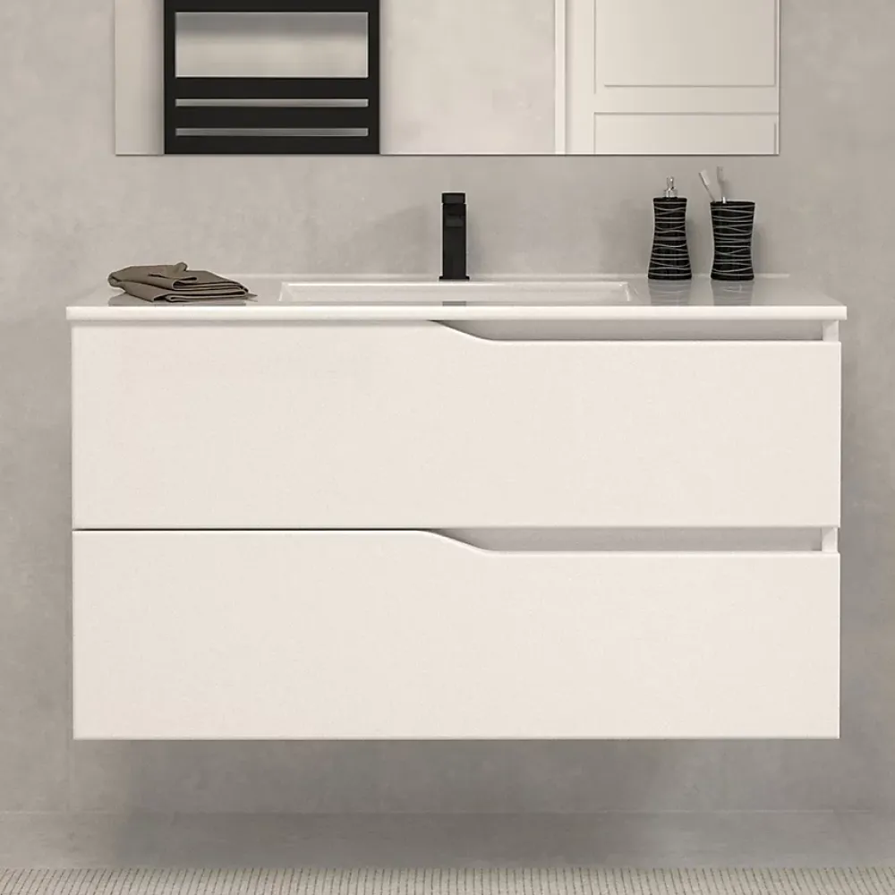 Meuble Sous Lavabo|Cosyneo Meuble sous vasque seul, 2 tiroirs, 100cm, simple vasque - blanc mat - LUNA
