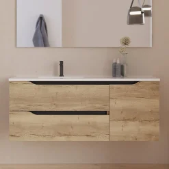 Cosyneo Meuble sous vasque seul, 2 tiroirs et 1 porte, 120cm, vasque déportée gauche - madera miel (bois clair) - ZARZA