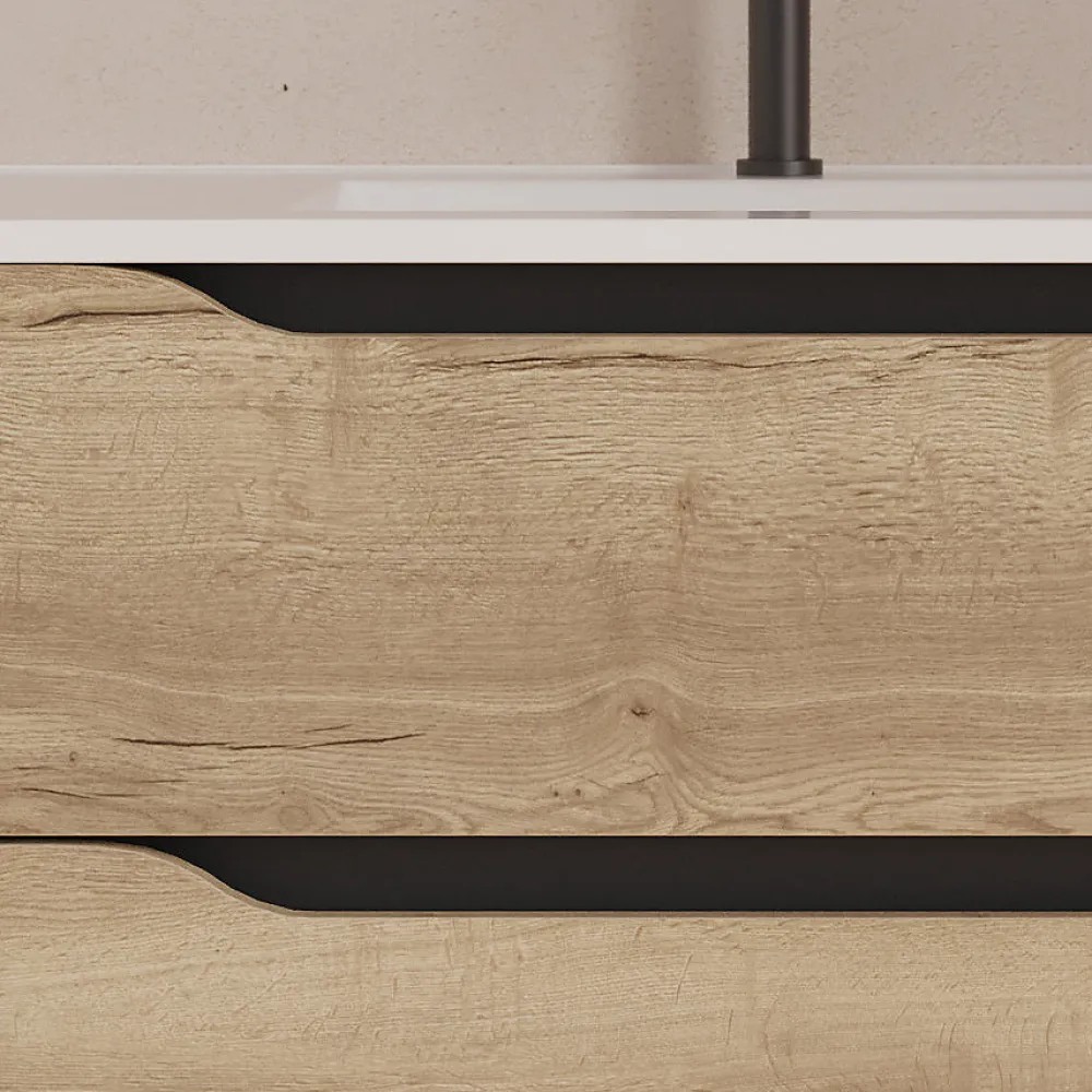 Cosyneo Meuble sous vasque seul, 2 tiroirs et 1 porte, 120cm, vasque déportée gauche - madera miel (bois clair) - ZARZA