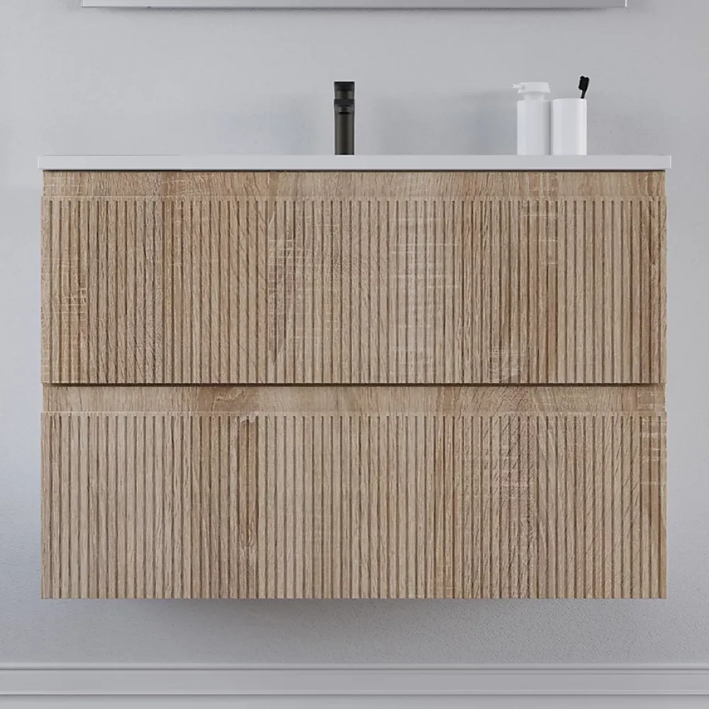 Cosyneo Meuble sous vasque seul, 2 tiroirs, 70cm, simple vasque - cambrian (chêne clair) - RIBERA