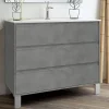 Cosyneo Meuble sous vasque seul, 3 tiroirs, 100cm, simple vasque - ciment (gris) - TIRIS