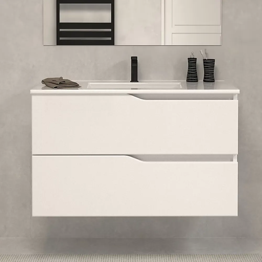 Cosyneo Meuble sous vasque seul, 2 tiroirs, 70cm, simple vasque - blanc mat - LUNA