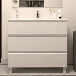 Cosyneo Meuble sous vasque seul, 3 tiroirs, 80cm, simple vasque - blanc brillant - MAYOR
