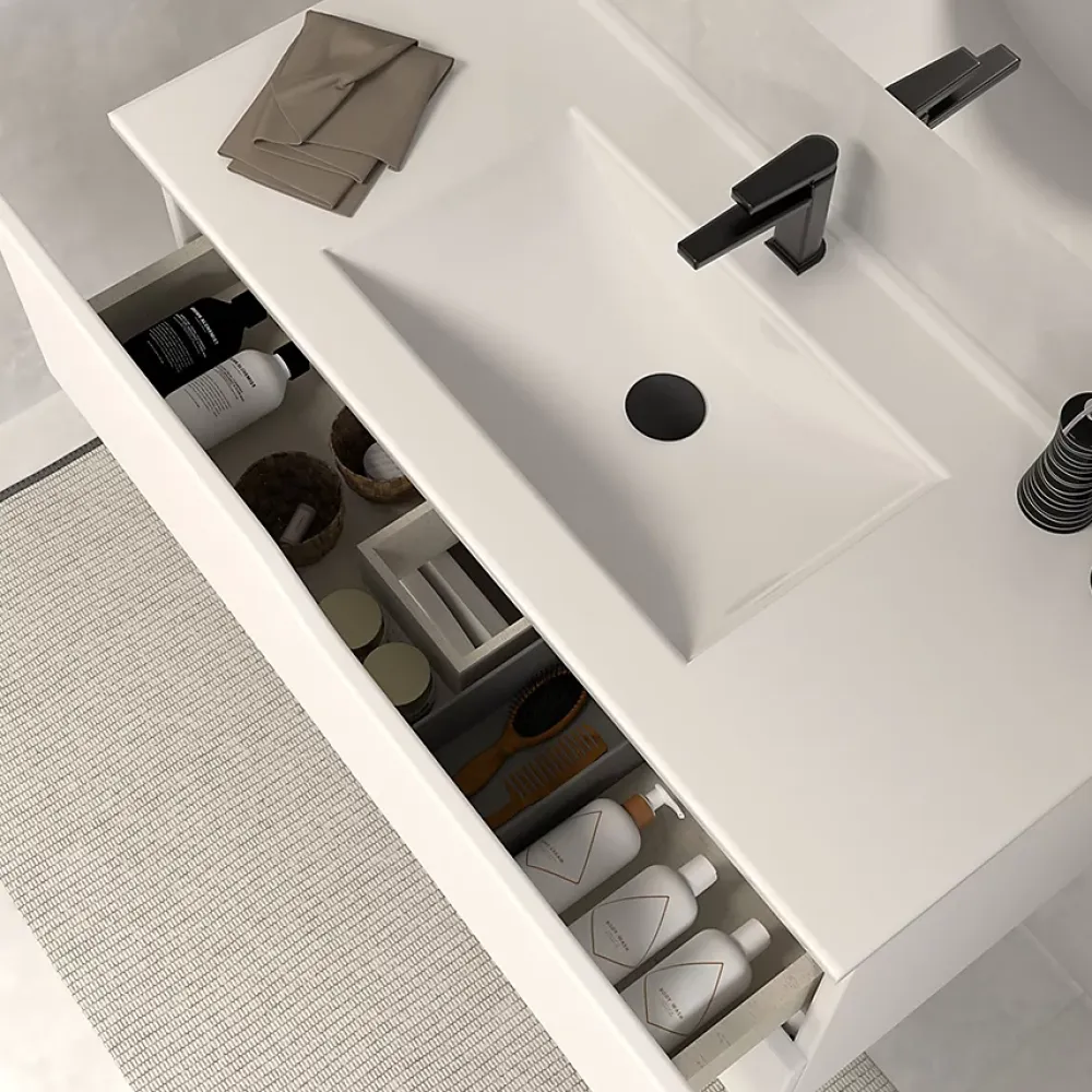 Cosyneo Meuble sous vasque seul, 2 tiroirs, 60cm, simple vasque - blanc mat - LUNA