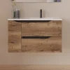 Cosyneo Meuble sous vasque seul, 2 tiroirs et 1 porte, 80cm, vasque déportée droite - tabaco (bois foncé) - ZARZA