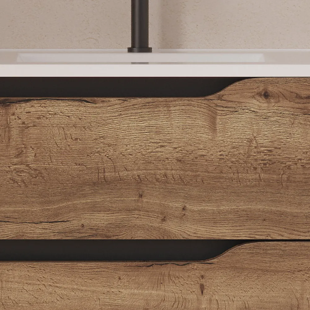 Cosyneo Meuble sous vasque seul, 2 tiroirs et 1 porte, 80cm, vasque déportée droite - tabaco (bois foncé) - ZARZA