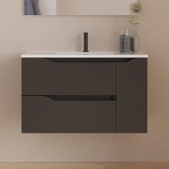 Cosyneo Meuble sous vasque seul, 2 tiroirs et 1 porte, 80cm, vasque centrée - noir - ZARZA