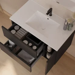 Cosyneo Meuble sous vasque seul, 2 tiroirs et 1 porte, 80cm, vasque centrée - noir - ZARZA