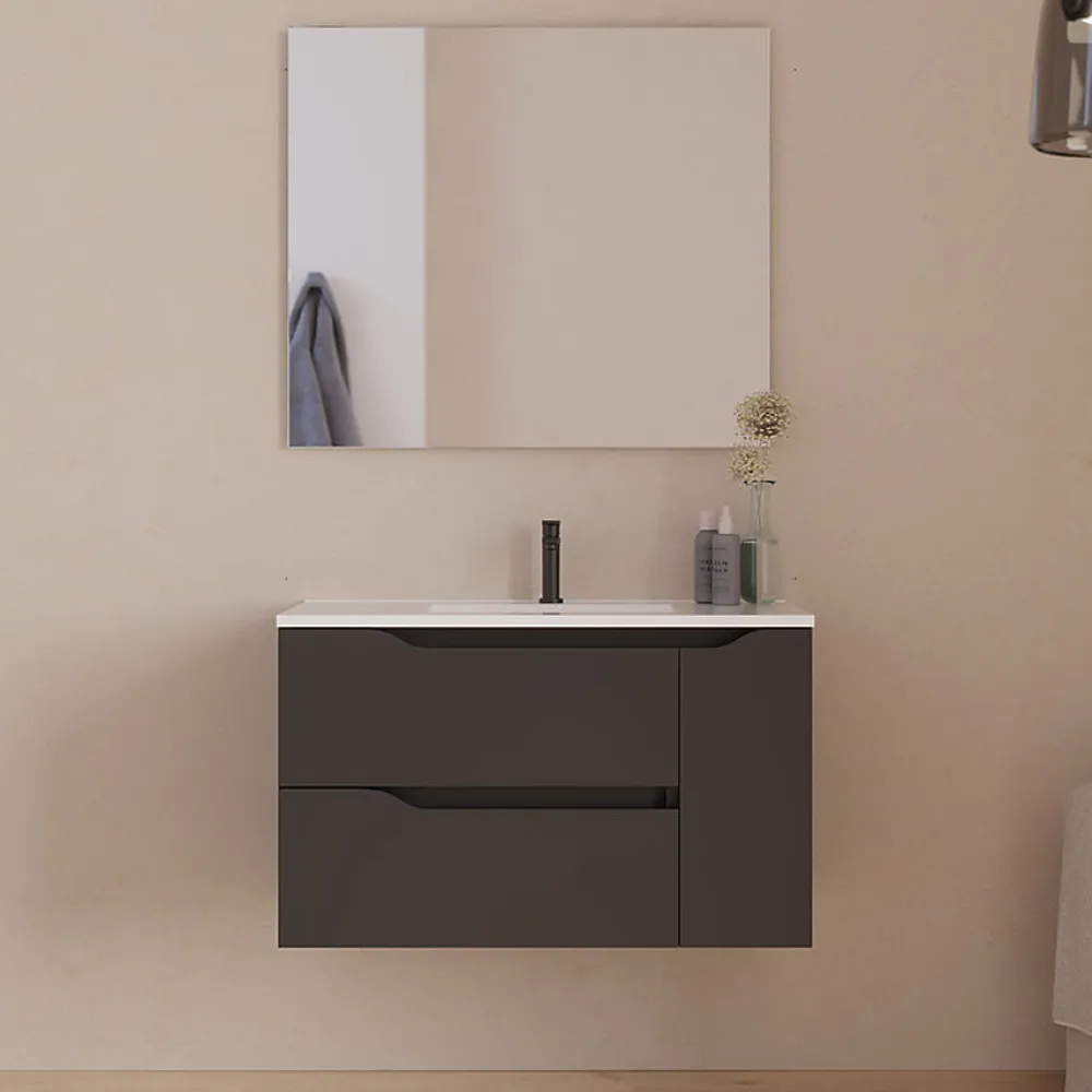 Cosyneo Meuble sous vasque seul, 2 tiroirs et 1 porte, 80cm, vasque centrée - noir - ZARZA