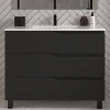 Meuble Sous Lavabo|Cosyneo Meuble sous vasque seul, 3 tiroirs, 90cm, simple vasque - noir - MATA