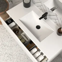Cosyneo Meuble sous vasque seul, 3 tiroirs, 80cm, simple vasque - blanc mat - MATA