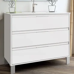Cosyneo Meuble sous vasque seul, 3 tiroirs, 100cm, simple vasque - blanc laqué - TIRIS