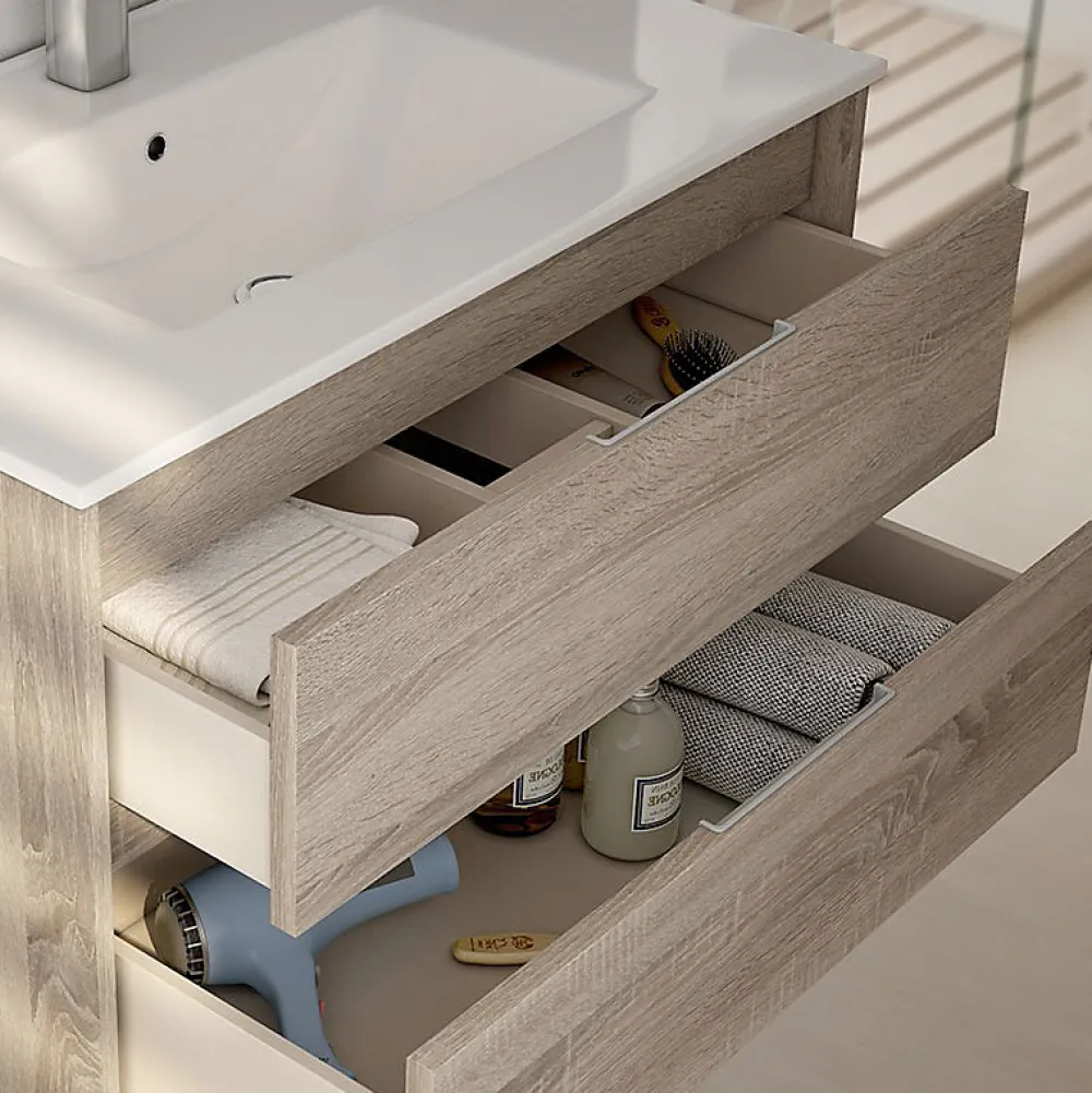 Cosyneo Meuble sous vasque seul, 3 tiroirs, 100cm, simple vasque - blanc laqué - TIRIS