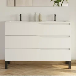 Meuble Sous Lavabo|Cosyneo Meuble sous vasque seul, 3 tiroirs, 120cm, double vasque - blanc mat - MATA