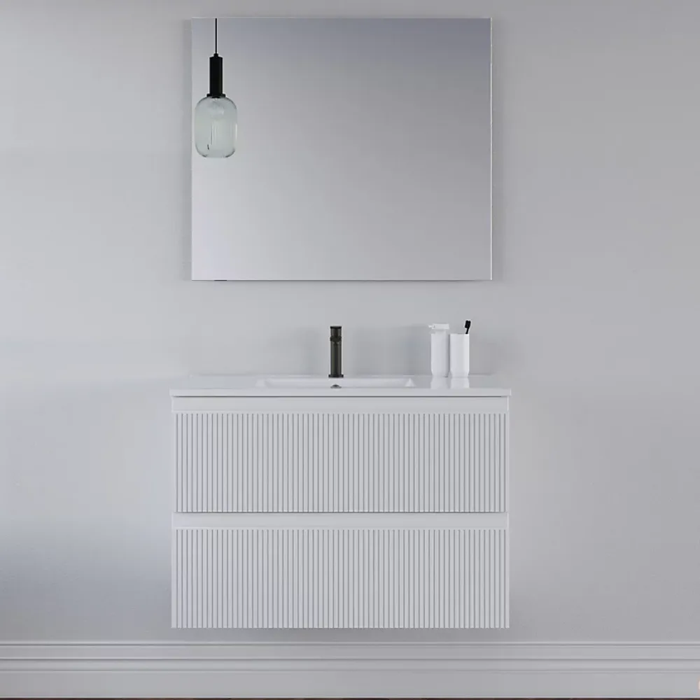 Meuble Sous Lavabo|Cosyneo Meuble sous vasque seul, 2 tiroirs, 80cm, simple vasque - blanc mat - RIBERA