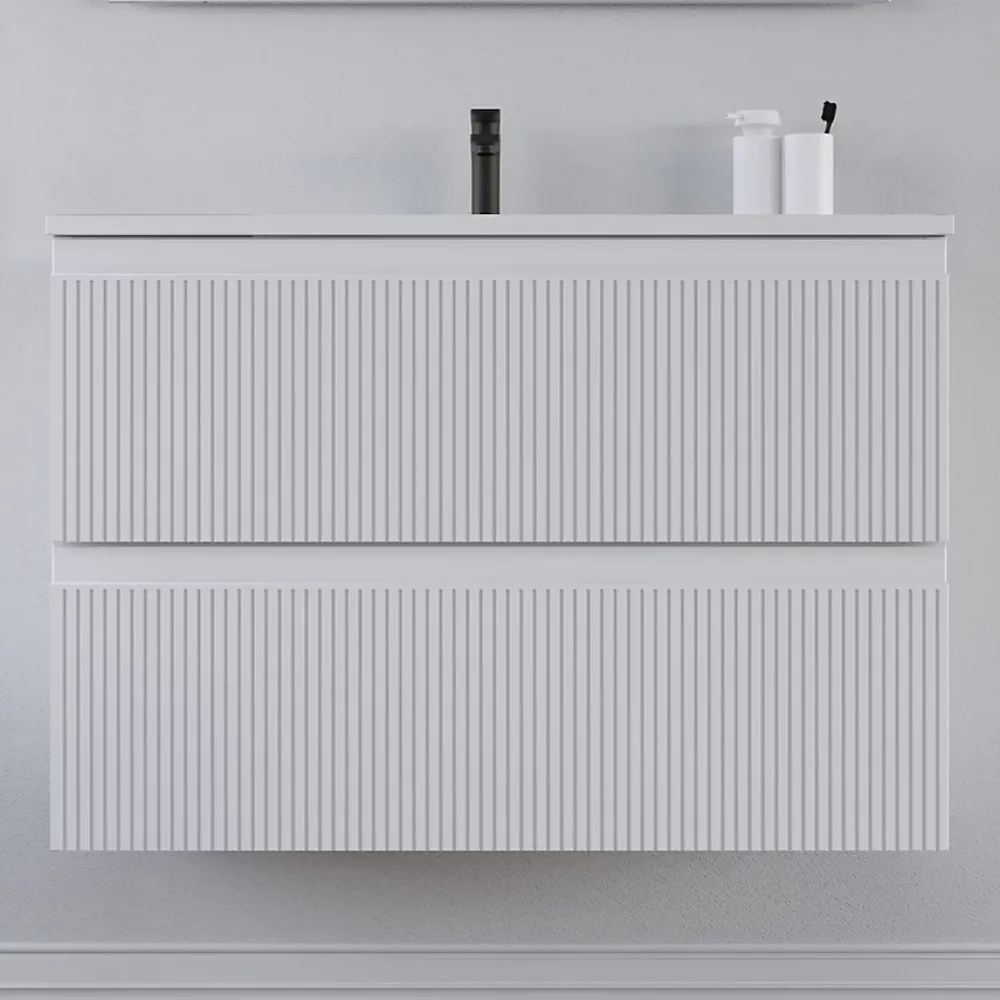 Meuble Sous Lavabo|Cosyneo Meuble sous vasque seul, 2 tiroirs, 80cm, simple vasque - blanc mat - RIBERA