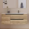 Meuble Sous Lavabo|Cosyneo Meuble sous vasque seul, 2 tiroirs et 1 porte, 120cm, vasque déportée droite - madera miel (bois clair) - ZARZA