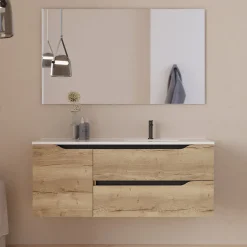 Meuble Sous Lavabo|Cosyneo Meuble sous vasque seul, 2 tiroirs et 1 porte, 120cm, vasque déportée droite - madera miel (bois clair) - ZARZA