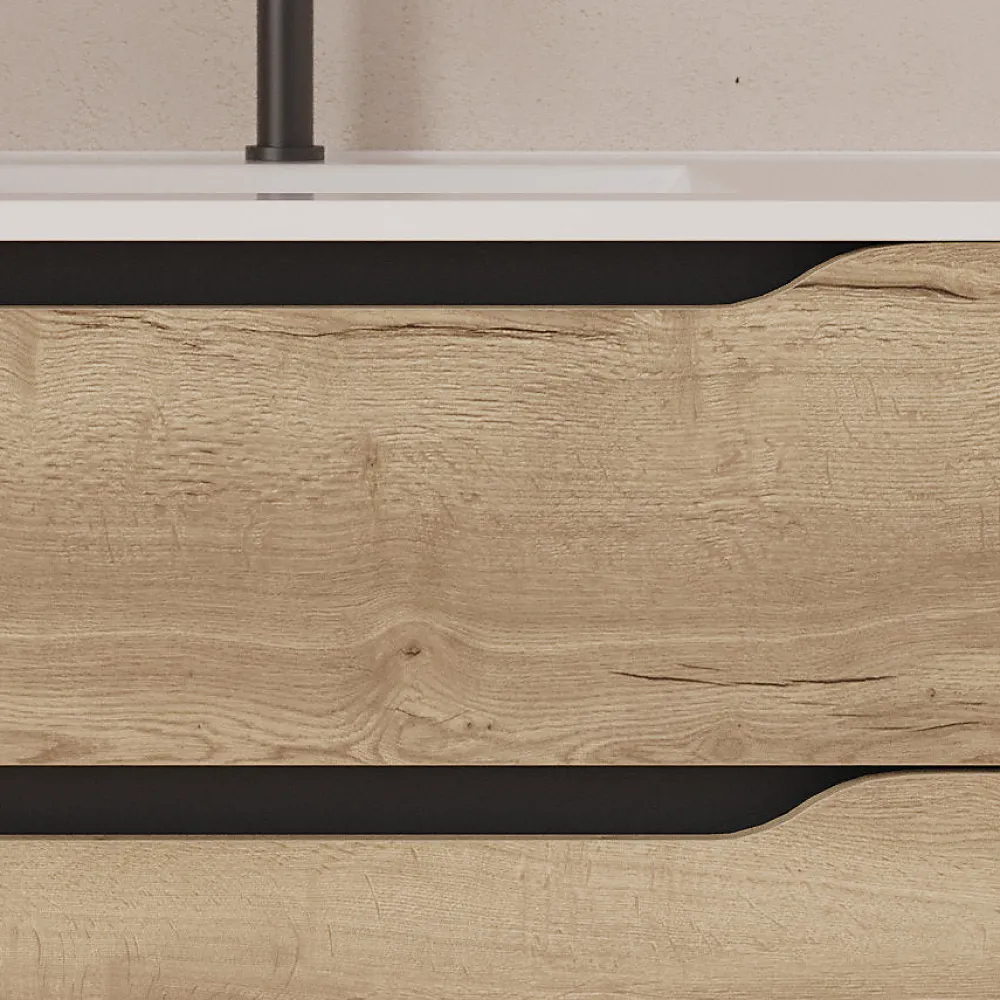 Meuble Sous Lavabo|Cosyneo Meuble sous vasque seul, 2 tiroirs et 1 porte, 120cm, vasque déportée droite - madera miel (bois clair) - ZARZA