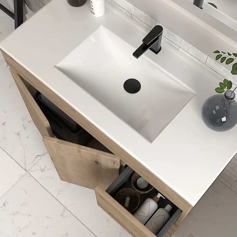 Meuble Sous Lavabo|Cosyneo Meuble sous vasque seul, 2 tiroirs et 2 portes, 80cm, simple vasque - cambrian (chêne clair) - HARO
