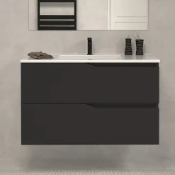 Cosyneo Meuble sous vasque seul, 2 tiroirs, 60cm, simple vasque - noir - LUNA