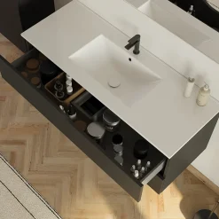 Cosyneo Meuble sous vasque seul, 2 tiroirs, 60cm, simple vasque - noir - LUNA