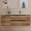 Meuble Sous Lavabo|Cosyneo Meuble sous vasque seul, 2 tiroirs et 1 porte, 120cm, vasque déportée droite - tabaco (bois foncé) - ZARZA